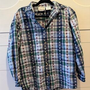 Women’s Vintage Plaid button down Shirt with hearts